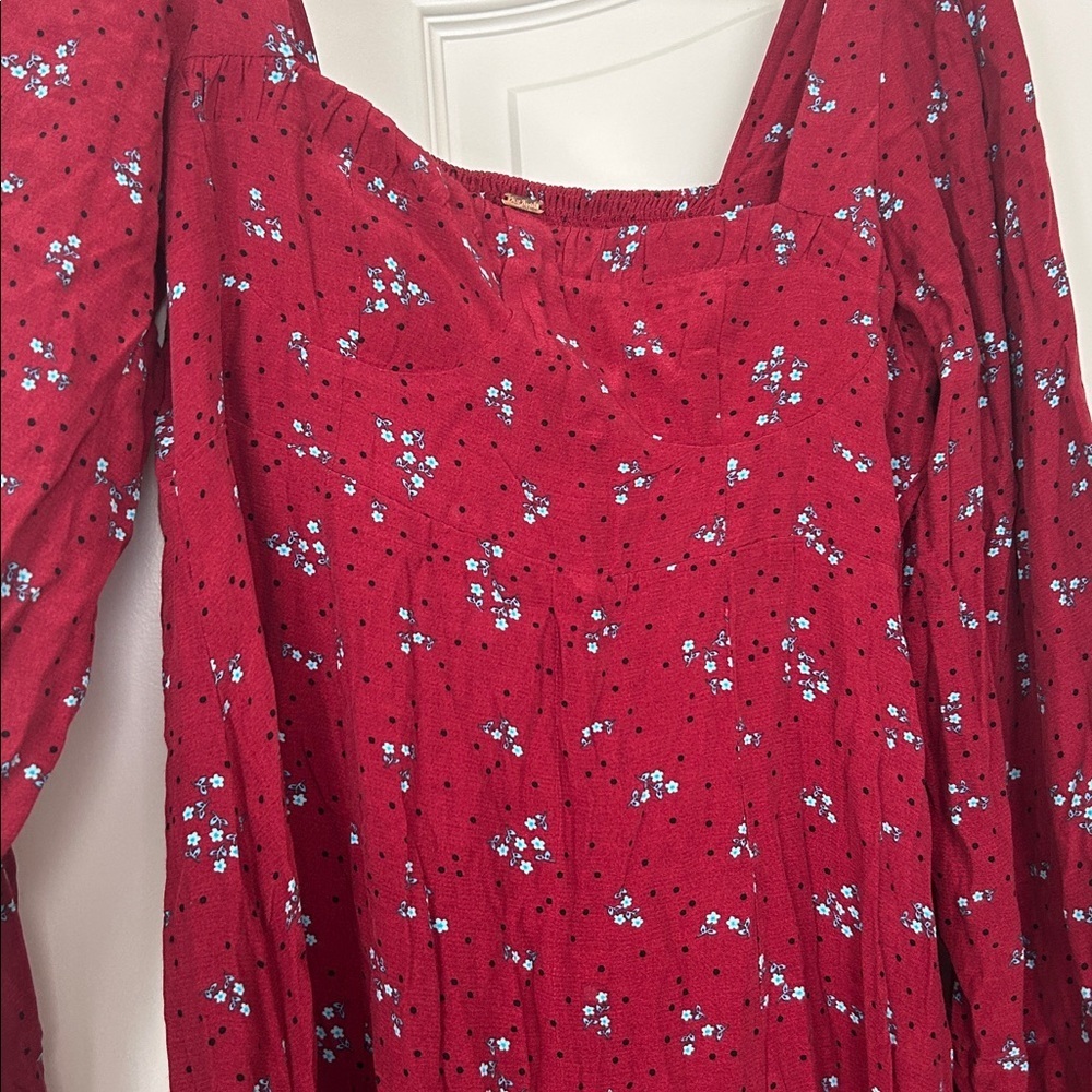 Free People Women's Iris Floral Long Sleeve Midi Dress Red - Picture 3 of 6
